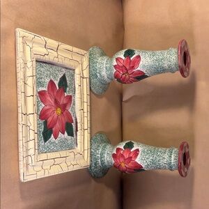 Floral Candle Holders and Frame Set
